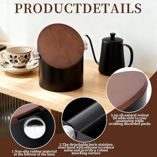Coffee Knock Box with Lid,Stainless Steel Espresso Knock Box,Non-Slip Rubber Base,Removable Knock Bar - Image 6