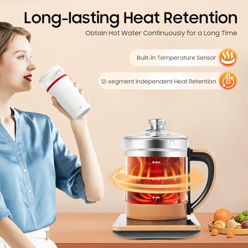 Electric Kettle, 1.8L 800W Tea Pot with 18 Smart Menu and 24h Reservation & Timing, Temperature Control Small Electric Tea Kettle with Infuser, Glass Water Boiler for Coffee Soup - Image 5