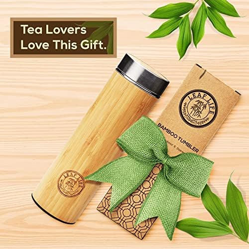 Premium Bamboo Thermos with Tea Infuser for Loose Tea - Tea Gift Set - Insulated Water Bottle/Iced Coffee Tumbler - Unique Gifts for Women, Gifts For Women Who Have Everything - 17oz with 22oz - Image 2