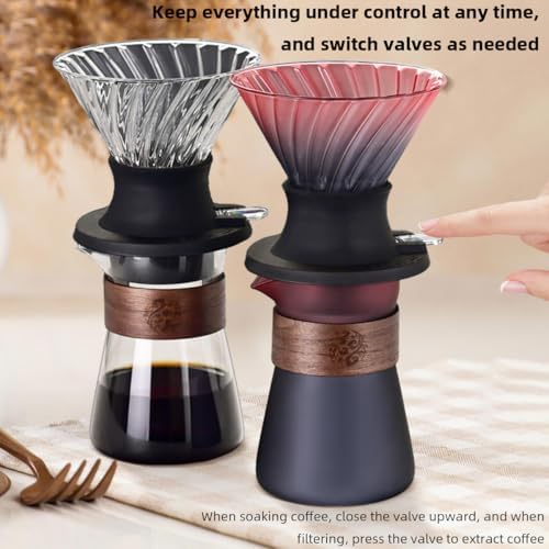1PC Pour Over Coffee Maker Set, Portable Coffee Pot Filter- Include 500ml/16oz Borosilicate Glass Coffee Sharing Pot, Silicone Filter Cup Funnel, 100pcs Paper Filter for Coffee Shop (Rose Red) - Image 3