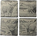 Slate Coasters Set of 4, Highland Cow Laser-Engraved Stone Coasters, 4x4 Inch Natural Black Slate Drink Coasters, Farmhouse Rustic Decor by Handmade