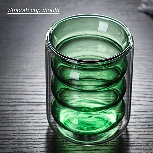 Double Wall Insulated Glass Cups for Coffee - Unique Ripple Shape Colorful Glass Mugs - Cute Shot Glass for Tea, Espresso, Cappuccinos, Latte, Martini, Cocktail, Macchiato, 220ml, 7.4 OZ, Set of 2 - Image 2