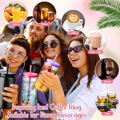 Blushtier 16 oz Plastic Cups Mason Jar Cups with Lids, Colorful - Image 6