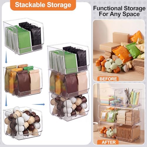 6 Pcs Clear Plastic Storage Bins Stackable Pantry Organizer - Image 7