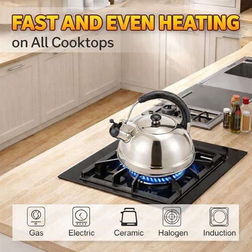 Creative Home 2.7 Qt 304 Stainless Steel Whistling Tea Kettle │ Polished Dome-Style Water Boiler with Heat-Resistant Cobra Handle and Loud Steam Signal │ Stylish Stove-Top Accessory and Gift - Image 4
