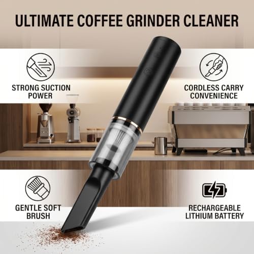 Mini Coffee Grinder Vacuum Cleaner with Soft Brush Flat Nozzle (Black) - Image 2