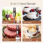 MegaWise 5-in-1 Hand Blender Set with Variable Speed Control, 400W Immersion Blender - Includes Whisk, Milk Frother, Chopper, and Beaker for Smoothies, Soups, and Baby Food (RED) - Image 4