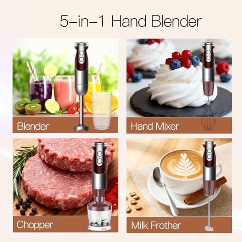 MegaWise 5-in-1 Hand Blender Set with Variable Speed Control, 400W Immersion Blender - Includes Whisk, Milk Frother, Chopper, and Beaker for Smoothies, Soups, and Baby Food (RED) - Image 4