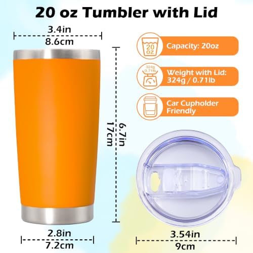 20oz Tumbler Insulated Tumblers Vacuum Coffee Mug with Lid Orange 6Pack - Image 5
