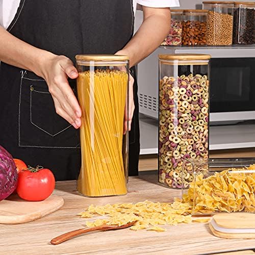 ComSaf Airtight Glass Storage Canister with Bamboo Lid (37oz/71oz) Set of 7, Clear Food Storage Container Kitchen Pantry Storage Jar for Flour Cereal Sugar Tea Coffee Beans Snacks - Image 6