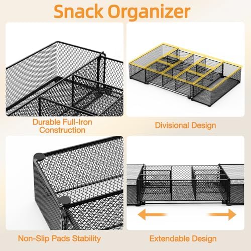 Expandable Snack Organizer, Adjustable Snack Container with 9 Compartments, Kitchen Countertop and Pantry Storage Tray for Tea Bags, Coffee Pods, Candy, and Cookies - Image 5