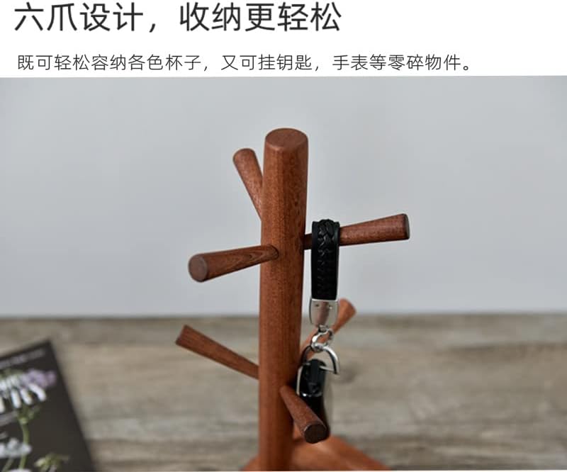 Cup Holder Cup Stand Ebony Wooden Nordic Style Mug Tree Holds 4 or 6 Cups Drains Cups Cup Storage Retro Cup Stand Cup Rack Space Saving Drying Coffee Cup Holder Kitchen Storage (Holds 6 Cups + Concav - Image 3