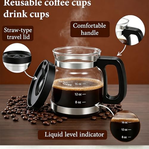 Pour Over Coffee Maker 20oz - Borosilicate Glass Coffee Server with Handle, 600ml Drip Coffee Carafe, Heat-Resistant Glass Pot for Home & Office Brewing (2pcs) - Image 3