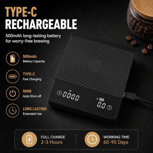 Smart Espresso Coffee Scale with Timer, 0.1g Accuracy, Flow Rate & Ratio - Image 5