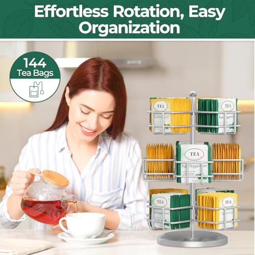 EsLuker.ly Tea Bag Holder Organizer for Counter, 3 Tier Metal Silver - Image 2