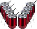 MEWAY 12oz/8 Pack Wine Tumbler Glasses with Lid - Stemless Double Wall Vacuum Stainless Steel Travel Tumbler - Keeping Cold & Hot for Wine,Coffee,Cocktails,Gifts (Burgundy,Set of 8) by MEWAY