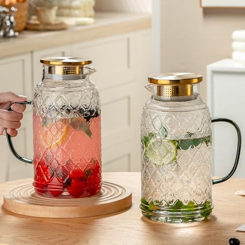 Buaic Glass Pitcher with Lid, 84 oz/2.5 Liter Vintage Water Pitcher - Image 6