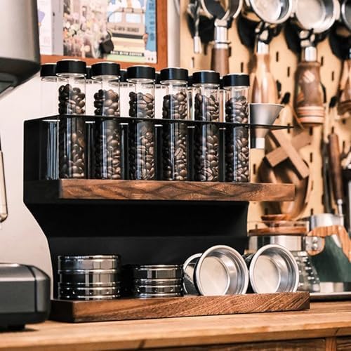 Single Dose Coffee Bean Cellars, 2-Tier Coffee Tool Storage Stand, with 12 Pcs Tubes - Capacity 23-25 G, Hopper, Exhaust Valve, Espresso Tamper Organizer Tool - Image 2