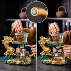 Zurucily Glass Teapot with Infuser Semi Automatic Tea Set Kungfu Teapot (Golden green dragon) - Image 2