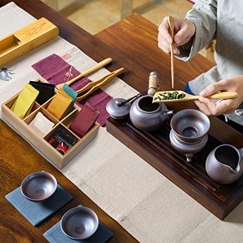 Maitys 4 Pcs Bamboo Tea Organizer, Beige 6 Compartment Storage Box - Image 6