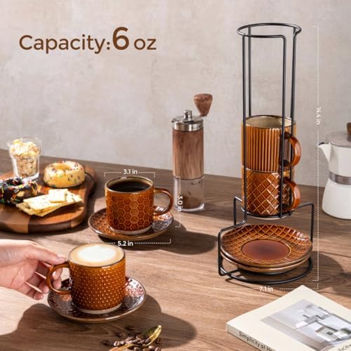 GBhome 6 OZ Coffee Mugs with Saucer and Stand, Ceramic Espresso Coffee Cup - Image 3