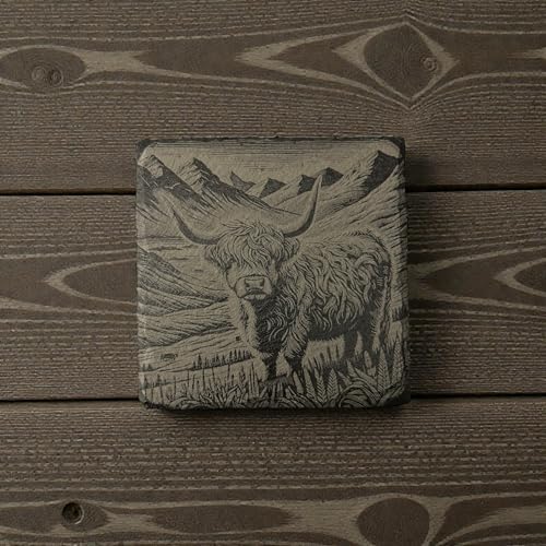 Slate Coasters Set of 4, Highland Cow Laser-Engraved Stone Coasters, 4x4 Inch Natural Black Slate Drink Coasters, Farmhouse Rustic Decor - Image 3