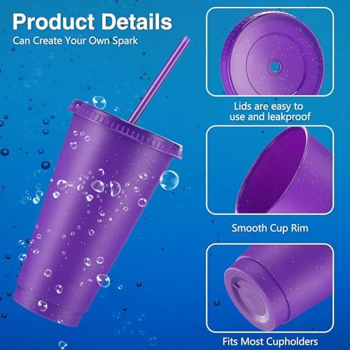 Amyhill 24 Pcs 24 oz Reusable Cups with Lids and Straws, Purple - Image 2