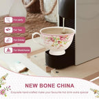 Cup and Saucer Sets of 6 with Spoon, 8oz Ceramic Tea Cups Saucers Set Porcelain New Bone China Floral Vintage Coffee Cup & Saucer Sets -Microwave Dishwasher Safe (Pink) - Image 3