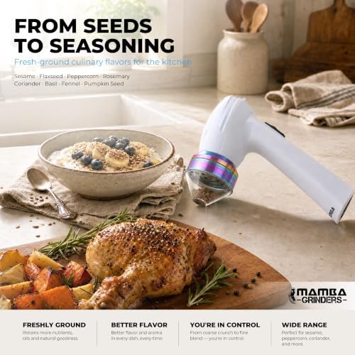 Mamba Original Electric Seed Grinder, USB-C Rechargeable Spice Mill, White - Image 6