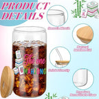 Teenyyou 12 Set of Mahjong Glass Cup with Bamboo Lid and Glass Straw 16oz Mahjong Glasses Jar Summer Drinking Cups Beer Iced Coffee Cup Tumbler Mugs for Women Men Birthday Party or Game Night Gifts - Image 3
