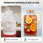 Bivvclaz 3 Liter 101 oz Stripes Gold Glass Pitcher with Lid and Handle - Image 6