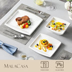 MALACASA 30 Piece Porcelain Dinnerware Set, Square Plates and Bowls for 6 - Image 3