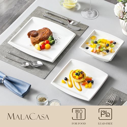 MALACASA 30 Piece Porcelain Dinnerware Set, Square Plates and Bowls for 6 - Image 3