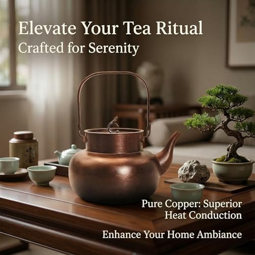 YJX 54.1oz Pure Copper Tea Kettle For Stovetop, Non-Coating Copper Teapot, 1600ML Large Tea Pot, Real Copper Kettle with Tea Ball for Loose Tea, Vintage Craftmenship for Home Deco, Chinese Tea Set - Image 7