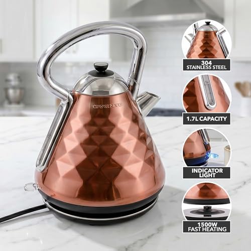 OVENTE 1.7L Retro Stainless Steel Electric Tea Kettle, Copper KS755CO - Image 3