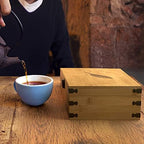 Bamboo Tea Organizer Box Chemical Free Eco-Friendly Big, Tall, Adjustable Cubbies Natural Wooden Storage Chest (4-Slot Square 7.4" x 8.1" x 4.2" with Tea Leaf Design) - Image 6