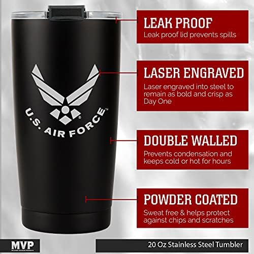 Military Gift Shop 20oz Air Force Tumbler, Double-Walled Insulated Steel USAF Coffee Mug with Lid | Air Force Gifts | USAF 20oz Tumbler - Image 2