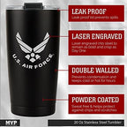 Military Gift Shop 20oz Air Force Tumbler, Double-Walled Insulated Steel USAF Coffee Mug with Lid | Air Force Gifts | USAF 20oz Tumbler - Image 2