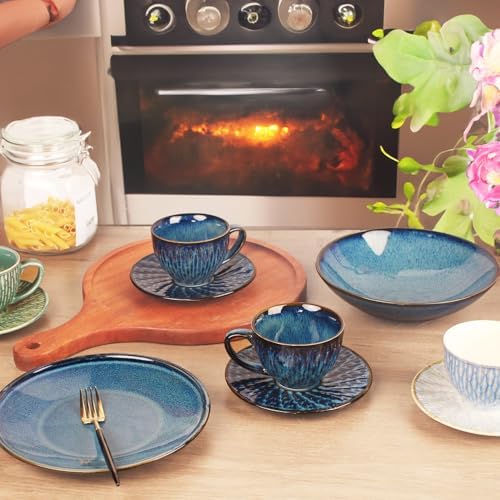 Coffee Mugs Set, 6.8 Oz,Ceramic Tea Cup with saucer, Espresso Cups 8-piece, Stackable Cups, for Latte,Hot Tea,Cappuccino, Mocha, Cocoa, dishwasher & microwave safe,Royal blue - Image 5