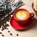 vicrays 6.5 oz Cappuccino Cups with Saucers, Set of 4, Ceramic Coffee Cup for Au Lait, Double shot, Latte, Cafe Mocha, Tea (Red) - Image 5