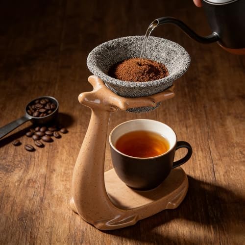 Ceramic Pour Over Coffee Dripper Manual Reusable Filter,Slow Drip Brewer for Home Office,Single Cup Porcelain Dripper Fits Most Cups,Portable Hand Brew Coffee Maker - Image 3