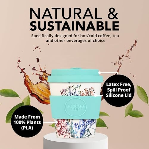Ecoffee Cup 8oz (240ml) Reusable Coffee Cup – PLA Plant-Based Travel Mug with Silicone Lid, Melamine Free & Dishwasher Safe – Little Canning - Image 2