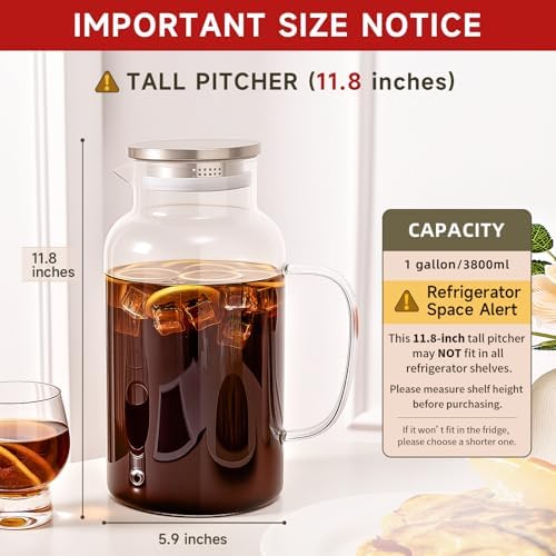 1 Gallon/3.8L Glass Pitcher with Lid and Spout, Borosilicate Glass - Image 2