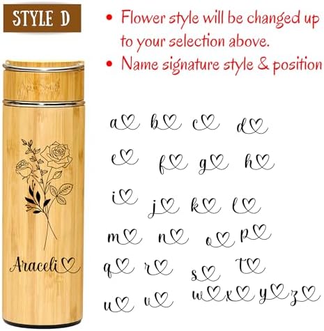 Bamboo Tumbler Customized Name Birth Month Flower Tea Infuser Bottle for Loose Tea Leaves Gift for Mom Personalized (Style D) - Image 3