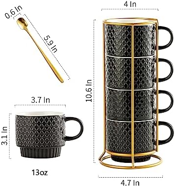 Gomakren Coffee Mugs Set of 4, 13oz Stackable Coffee Cups with Stand, Black - Image 4