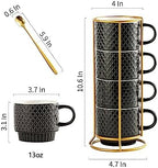 Gomakren Coffee Mugs Set of 4, 13oz Stackable Coffee Cups with Stand, Black - Image 4