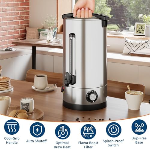 110-Cup Commercial Coffee Urn – 16L Large Stainless Steel Electric Coffee Maker with Double-Wall Insulation and Filter Basket – Suitable for Buffets, Catering, Parties, Weddings, and Business Events - Image 7