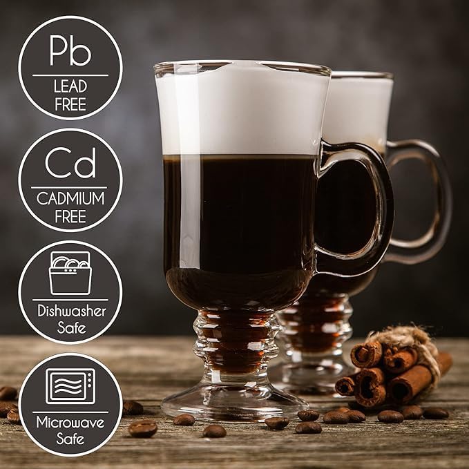Glass Coffee Mugs – Set of 2, 230 ml | Clear Glass Latte Cups with Handle | Cappuccino, Hot Chocolate, Tea & Coffee Mugs for Hot Beverages - Image 5