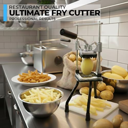 ICO Professional French Fry Cutter & Potato Cutter - Industrial Grade Vertical Potato Slicer for Regular & Sweet Potatoes - 2 Stainless Steel Blades with Universal Pusher & High-Stability Tripod Base - Image 2