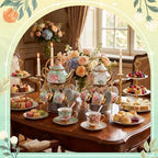 Zhehao 40 Pcs Porcelain Tea Set for Adult, with Metal Holder, Royal - Image 3